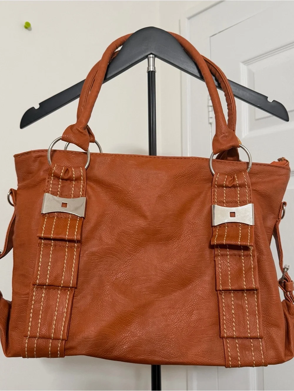 Women’s Burnt Orange Shoulder Bag with Stitched Strap Details